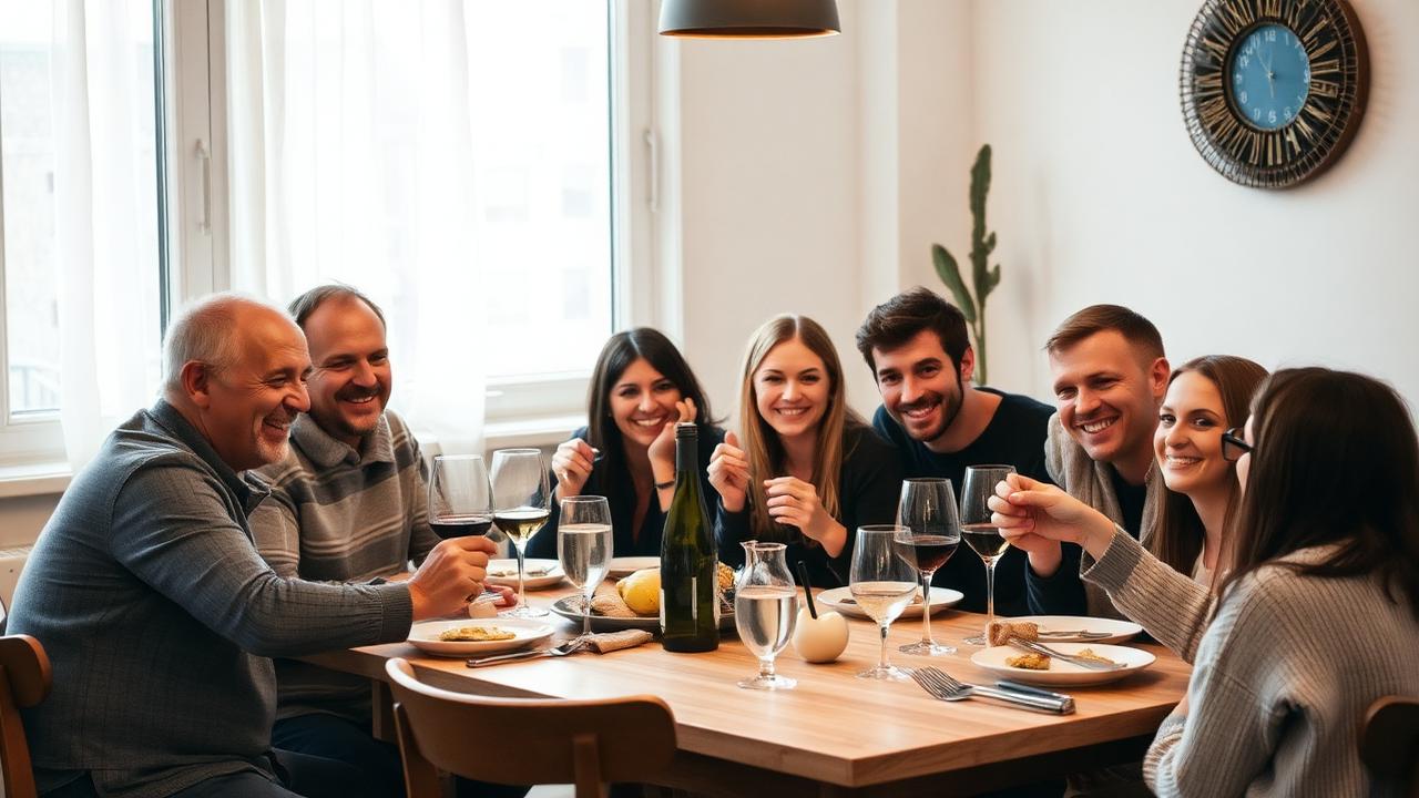 Vänner som skålar tillsammans runt ett bord